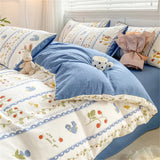 Yeknu  Textiles Soft Four-piece Bedding Set Pillowcase Purple Washed Cotton Flower Duvet Cover for Children Women Men Bed Sheet