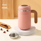 Yeknu  480ml Double Stainless Steel 316 Thermal Cup With Filter High Quality Office Home Coffee Tea Thermos Mug With Wooden Handle