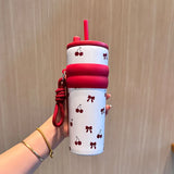 Yeknu  710ml Fashion Flower Stainless Steel 316 Vacuum Flask With Straw Leak-Proof Coffee Tea Cold Drink Car Thermos Mug Travel Tumbler
