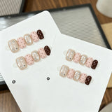 Yeknu  10Pcs Handmade Press On Nails Short Square Y2K False Nails with Colorful Star&Heart Sequins Trendy Reusable Fake Nails for Women