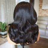 Yeknu  Short Black Loose Body Wave Bob Wig Synthetic Hair Shoulder Length Side Part Pre Plucked Glueless 13X4 Frontal Wigs for Women
