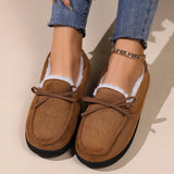 Yeknu  Slippers warm women's men couple bow round head all-inclusive home wear cotton shoes outside wear thickened women