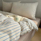 Yeknu Nordic Bedding Set Pure Cotton Striped Duvet Cover Set Soft Flat Sheet Single Queen Size Double Bed Sheet Set For Bedroom Decor