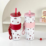 Yeknu  710ml Fashion Flower Stainless Steel 316 Vacuum Flask With Straw Leak-Proof Coffee Tea Cold Drink Car Thermos Mug Travel Tumbler