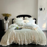 Yeknu  4Pcs Pink Romantic Lace Ruffles Princess Wedding Bedding Set 100% Cotton Duvet Cover Bed Sheet Or Quilted Bedspread Pillowcases