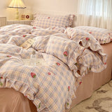 Yeknu 2025 Princess Style Bedding Sets Ruffle Lace Bow Quilt Cover Romantic Bedclothes Decor Woman Girls Bedroom Duvet Cover 4pcs