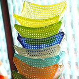 Yeknu  Korean Style Colorful Square Bowl  Retro Checkered Pattern Glass Heat-resistant material Dish Dipping Material Small Dish