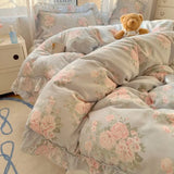 Yeknu  4Pcs Spring Vibrant Flowers 100% Cotton France Princess Style Bedding Set Single Twin Queen Duvet Cover Bed Sheet Pillowcases