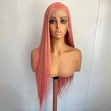 Yeknu  Light Pink Long Silky Straight 13X4 Lace Front Synthetic Wigs for Women Natural Hairline Heat Resistant Fiber Party Cosplay Use