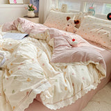 Yeknu 2025 New Bedding Set INS Princess Soft Bed Flat Sheet Set Twin Queen Double Size Cotton Lace Duvet Cover Pillowcase Bed Linen