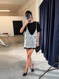 Yeknu  Fashion Lace Sling Top With Loose Blouse Women Solid Short Sleeve O-neck Tops Female Summer Streetwear Lady New