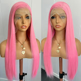 Yeknu  Pink Straight Wig 13*4 Synthetic Lace Front Wigs for Women Hot Pink Wig Long Silk Straight Wig Free Part Daily Wear Cosplay Wigs
