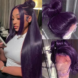 Yeknu  Dark Purple Long Silky Straight Synthetic Hair Free Part Glueless 13X4 Lace Front Colored Wigs for Women Daily Party Cosplay