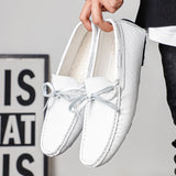 Yeknu  Spring Luxury Brand Loafers Soft Sole White Casual Shoes Designer Soft Leather Versatile Fashion Business Driving Leather Shoes