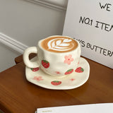 Yeknu 1Set Asymmetrical Fruit Ceramic Coffee Cup and Saucer, High-Looking Creative Hand-Painted Coffee Cup and Saucer, Suitable for Home Drinking Water, Coffee Shop Latte Art Cup, Party Coffee Cake Cup and Saucer, Gift Giving