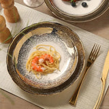 Yeknu  1pc Nordic gold dot wavy ceramic retro luxury high-end household hotel restaurant kitchen supplies dim sum steak dinner plate