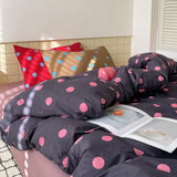 Yeknu  Polka Dot Bedding Set Blue Red Dots With Pillowcases Fitted Sheet For Teen Girls Women Cozy Bedroom Decor Full Queen Size