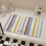 Yeknu  Stripe PVC Bath Mat with Suction Cups Geometric Tub Side Bathroom Mats Shower Area Rug Carpet Non-Slip Pad Aesthetic Home Decor