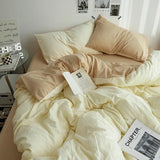 Yeknu  High Quality  Solid Color Double Washed Cotton Bedding 4 Pieces Set Student Dormitory Bed Linen Duvet Set Bed Suit