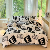 Yeknu  Small Fresh Milk Falai Plush Single Item Quilt Cover Printed Plaid Thickened Warm Duvet Cover 180x220 200x230 220x240