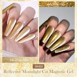 Yeknu  Gold Reflective Moonlight Gel Nail Polish Cat Magnetic Aurora Spar Glitter Semi-Permanant Varnish Nail Art Magnetic