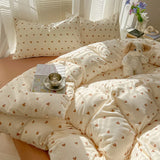 Yeknu  Duvet Set Double Yarn Four-piece Set Class A Aerobic Knitted Cotton Printed Love Bed Cover Skin Friendly Breathable Bedding