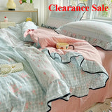 Yeknu  New Kapok wrinkled double-layer yarn ruffle leaf edge summer quilt four-piece set washing machine washing air conditioner quilt