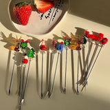 Yeknu  New Year Christmas Stainless Steel Fruit Fork Snowman Christmas Tree Cartoon Home Small Sign Christmas Atmosphere Decoration Des