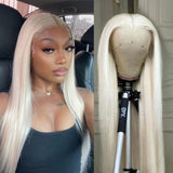 Yeknu  Platinum Blonde Synthetic Lace Front Wig Pre Plucked Long Silky Straight White Blonde 13X4 Heat Resistant Fiber Wigs for Women