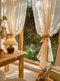 Yeknu  1pc Japanese linen rod wrapped black edge living room study dust curtain