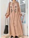 Yeknu  Vintage Embroidery Flower Long Dress Women Spring Summer Casual Loose Ladies Dresses Lantern Sleeve Woman Boho Dress