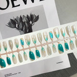 Yeknu  24pcs Emerald Press on Nail Almond Retro Jadeite Celadon Artificial Fake Nails Seamless Removable False Nails