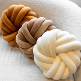 Yeknu  Cream Coffee Knot Pillow Ball Large Decorative Throw Pillows Velvet Round Knotted Pillow for Home Bed Room Couch Decor Office