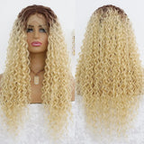 Yeknu  613 Bleach Blonde Deep Curly Lace Front Wig Synthetic Hair Glueless Long Curly Blonde 13x4 Lace Front Wigs Pre Plucked