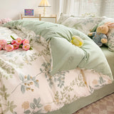 Yeknu Bedding Set 100% Cotton Bed Linen Set Floral Style Bedclothes Skin-friendly Bedsheet Set for Home Duvet Cover Set