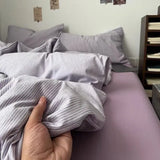 Yeknu  Clearance! Authentic Japanese Minimalist Striped Duvet Cover Set - 3/4 Piece Dorm Bedding for Students, Budget-Friendly