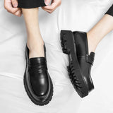 Yeknu New Platform Shoes Loafers Shoes Men Thick-soled Wedding Shoes Black Formal Business Shoes Slip-on Leather Increase Casual Shoes