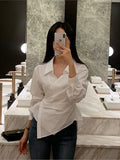 Yeknu  Spring Summer Shirts Tops Women Slim Bodycon Fashion Sexy Irregular Pleated Ladies Blouses Korean Style Woman Shirts Tops
