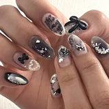 Yeknu  24Pcs Almond Press-On Nails in Pink Cat Eye with Heart & Strawberry Designs – Glossy Acrylic Stick-On Nails for Women & Girls