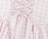 Yeknu  Jastie Lace Up Bandage Plaid Sling Dress Women Elegant Square Neck Low Waist A-line Midi Summer Dresses Holiday Party Robe