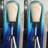 Yeknu  Long Blue Ombre Wig Silky Straight Synthetic Hair Pre Plucked Highlight Blue Gradient Colored 13X4 Lace Front Wigs for Women