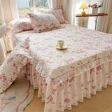 Yeknu  100%Cotton King Queen Bed Skirt Ruffle Cotton Quilted 18Inch Bed Skirt Thick Quilted Bed Cover Dustproof Bed Skirts 2Pillowcases