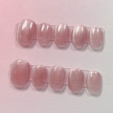Yeknu 10Pcs Handmade Press on Nails Full Cover Cute Cat Eye Glitter Design Short Ballerina False Nails Wearable Manicure Nail Tips Art