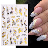 Yeknu - Royalblue Blooming Smoke Nails Stickers Marble Design Coloring Bloom Manicure Decals Golden Wave Drawing Slider Foil Nail Art