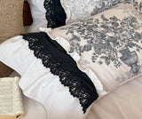 Yeknu  Vintage Floral Print Lace Ruffles 100% Cotton Double-layer Yarn Bedding Set Duvet Cover Flat/Fitted Bed Sheet Pillowcases 4Pcs