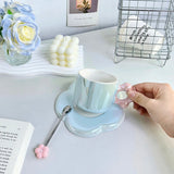 Yeknu  Creative Pearl Glazed Pink, blue, green, orange Ceramic Coffee Cups Plates Spoons, Household Items, Afternoon Tea Coffee Cup Set