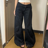 Yeknu  American Women Black High Street Vibe Wide-leg Jeans for Autumn and Winter for Men and Women Washed Loose Straight Pants New
