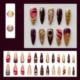 Yeknu  24pcs Gold-Plated Mystic Purple Gradient Fake Nails 3D Starburst Sweet & Edgy Pearls Press on Nail Short Almond False Nail Art