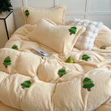 Yeknu New Embroidered Teddy Velvet Bedding Set Winter Warm High-end Soft Warmth Duvet Cover Set with Sheet Quilt Cover and Pillowcases