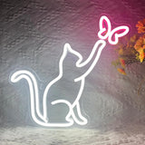 Yeknu  LED Cat Butterfly Neon Signs Lights USB Operated 3D Wall Art Home Decor Hanging Signs Lamp for Living Room Bedroom Gifts Kids
